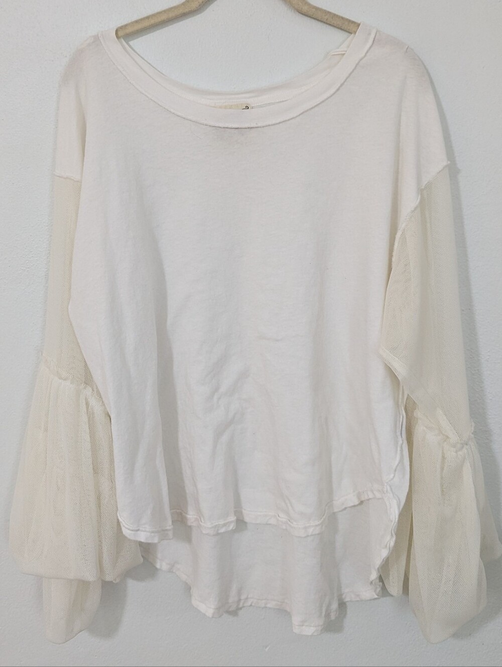 Free People Still Got It Mesh Bell Sleeve Top Relaxed Mixed Media White Small S
